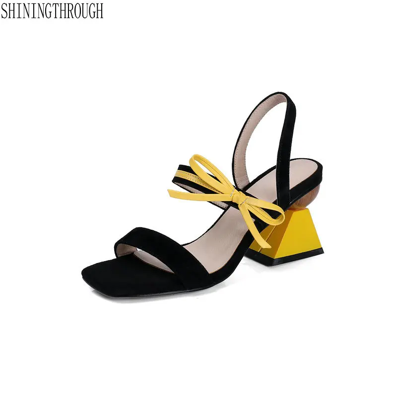 

2019 New women sandals strange high heel sexy nightclub party shoes suede leather sandals female black apricot