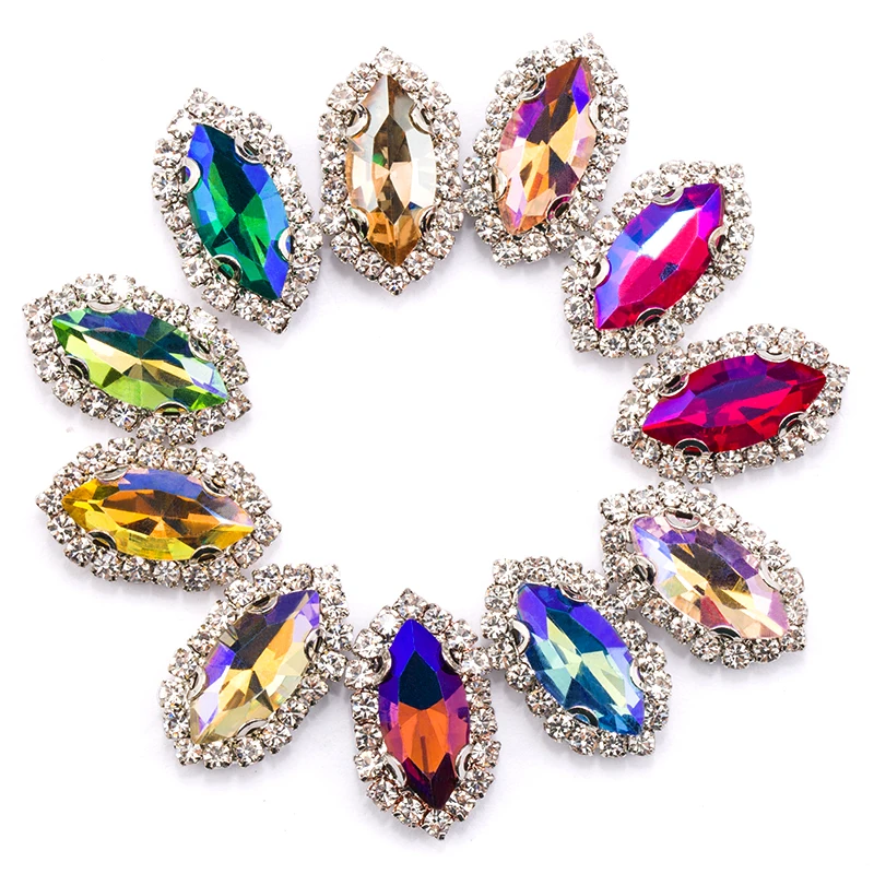 Dorisfanny смешанные Colors7x15mm с украшением в виде кристаллов Стекло Красочные AB пришить