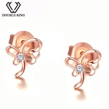 DOUBLE-R розового золота с бриллиантами 0.04ct SI1 Серьги Для женщин 925 серебро Серьги-гвоздики День Святого Валентина Ювелирные украшения CAE00541SA-3