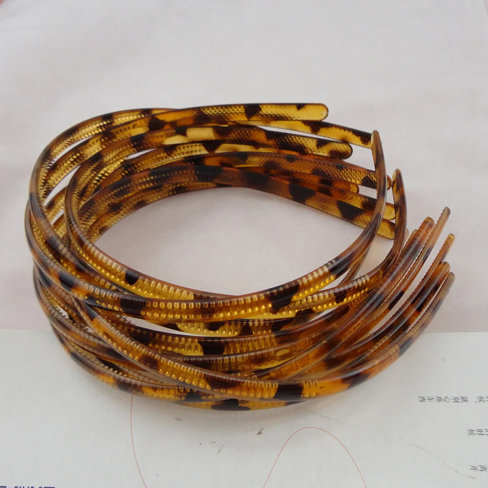 

10PCS 8mm Black stone Printing Transparent Brown Plain ABS Plastic Headbands Hairbands with two Rows Teeth hair accessories DIY
