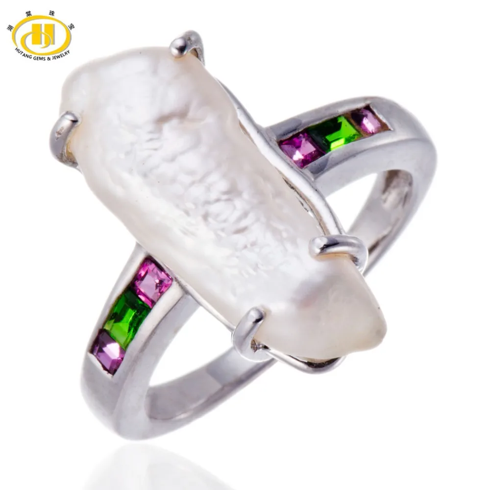 

Hutang Freshwater Pearl & Color Gemstones Solid Sterling Silver Ring 925 Hallmark Fine Jewelry