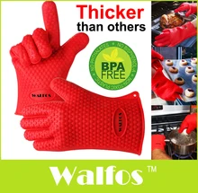 WALFOS 1pc Heat Resistant Kitchen glove Thick barbecue grilling glove Silicon BBQ Grill Oven Mitt Pot Holder Cooking glove