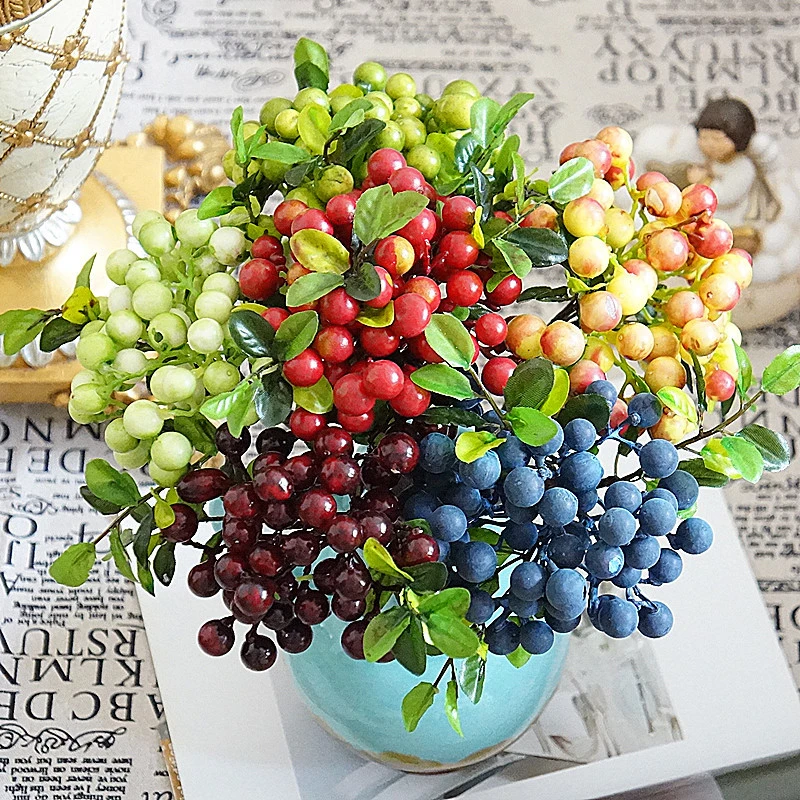 Artificial Berry Fruit Pot Plants Fake Artificial Flowers Leaves For Wedding Decoraions Home