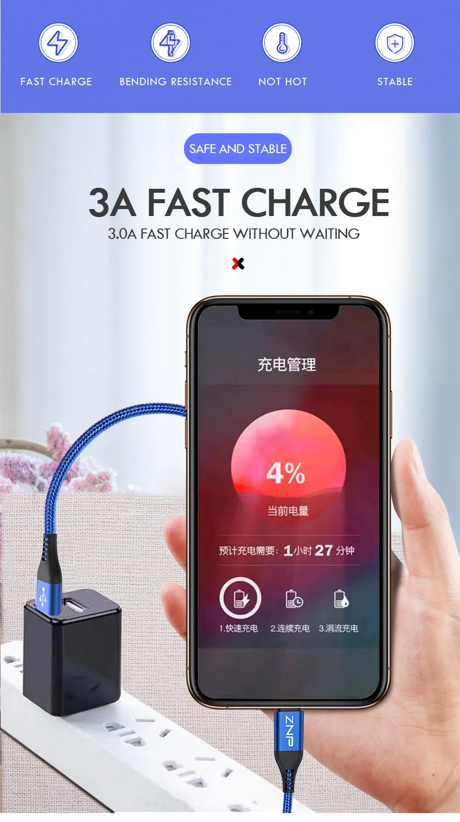 ZNP 3A usb type C кабель для samsung Xiaomi Redmi Note 7 K20 Oneplus 7 Pro Быстрая зарядка USB C зарядное устройство кабель usbc для мобильного телефона