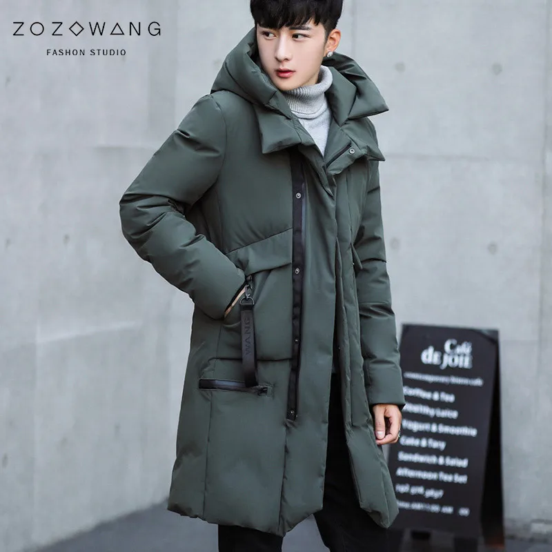 

new Parka Men 2018 New Winter men hooded Jacket Long Jacket Slim Coat cashmere Solid Color Parkas Cotton Youth Clothing Clothing