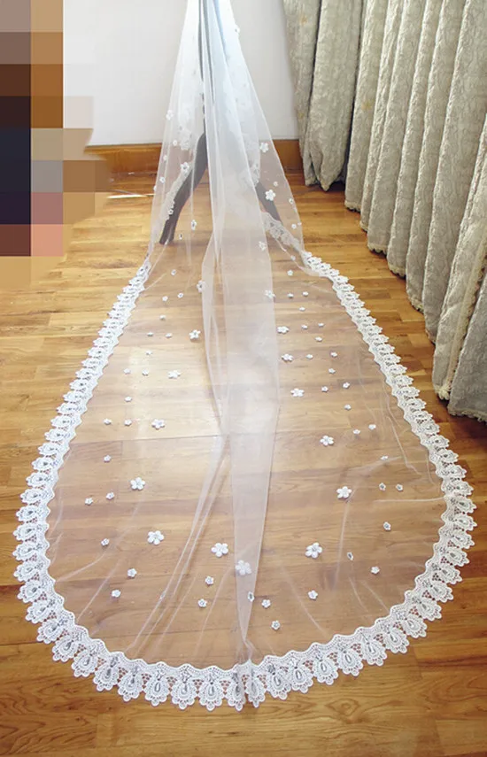 Новая романтическая свадебная вуаль с длинным шлейфом, расшитая бисером, 3 м, белый/слоновая кость, роскошные свадебные аксессуары, свадебное платье, элегантная Фата для невесты