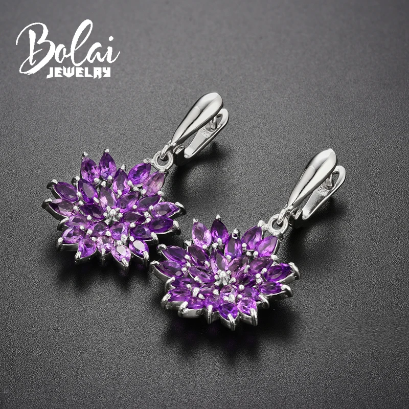 Bolaijewelry, Natural 14ct Africa Amethyst gemstone clasp earring 925 sterling silver solid clasp dangle earring for women