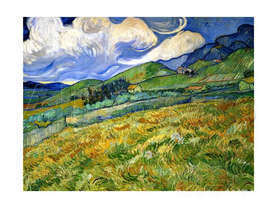

Hand painted art on canvas Wheatfield and Mountains c. Vincent Van Gogh painting for sale High quality