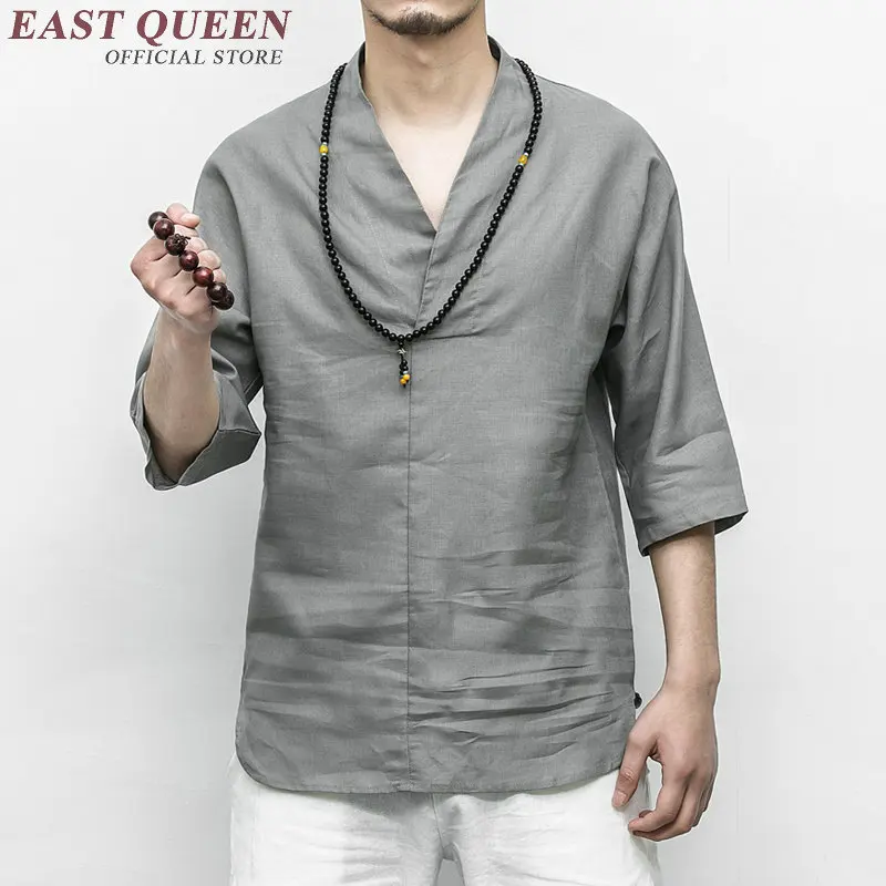 Traditional chinese clothing for men male Chinese mandarin collar shirt blouse wushu kung fu outfit tops linen shirt KK2301