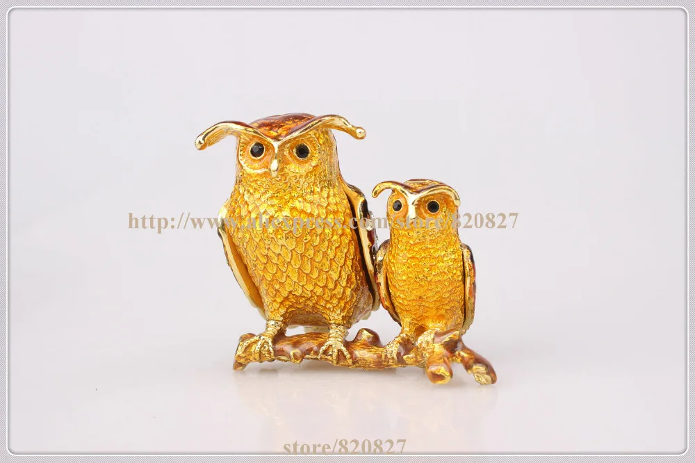 Night Owl on a Branch Owl Figurine Keepsake Box Owl Crystal Studded Jewelry Gift Box  Owl Crystal Studded Jewelry Trinket Box