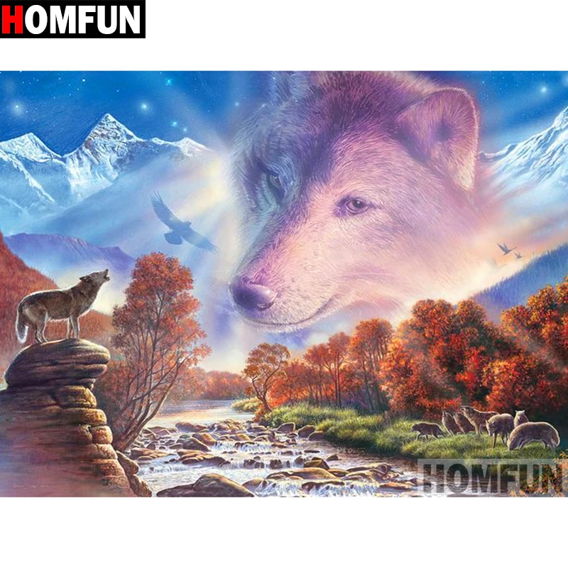 Алмазная 5D картина HOMFUN сделай сам полноразмерная/круглая вышивка волчий пейзаж