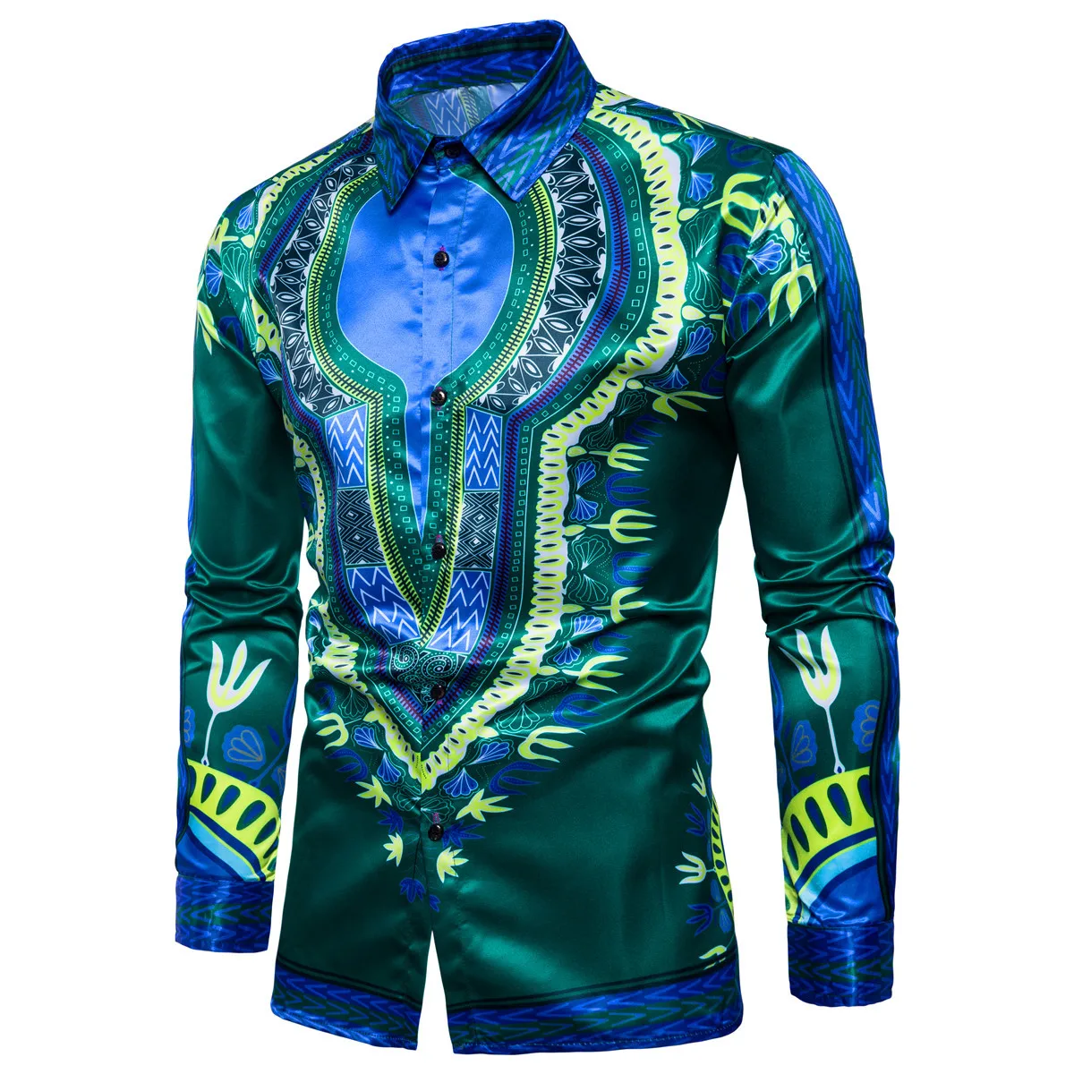 

Men's printed long-sleeved shirt with loose-fitting version in the new 2019 national style