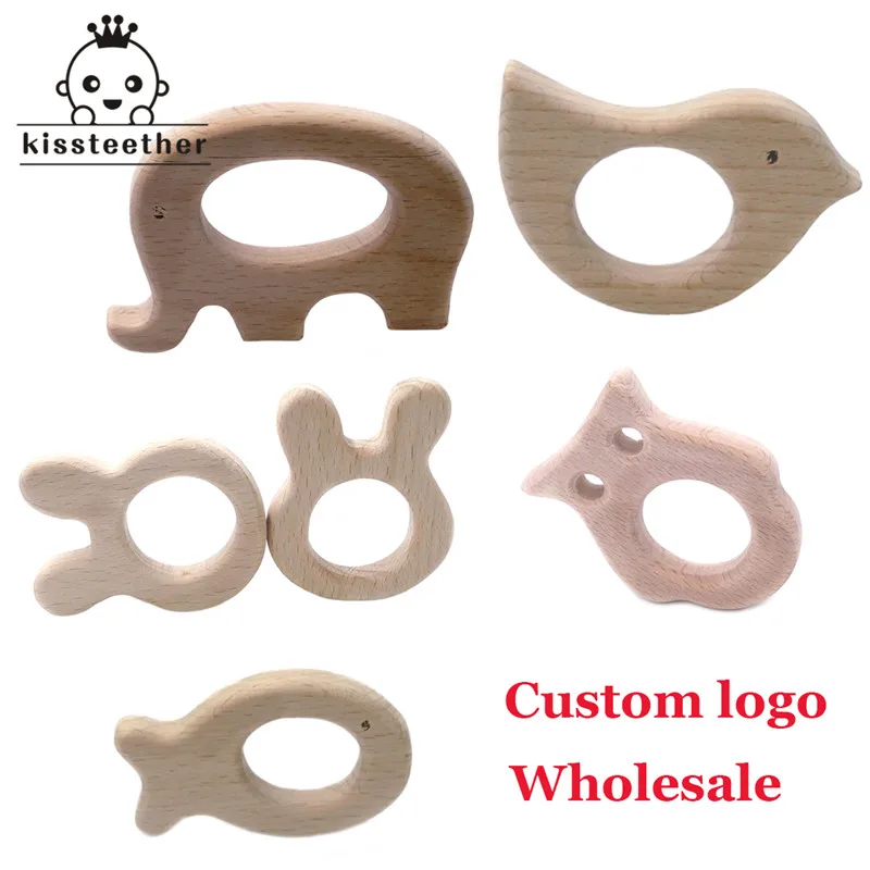 

Custom Logo Wood Teether Elephant Teether Natrual Wooden Animal Shape Baby Product Wood Teething Accessories Baby Shower Gifts