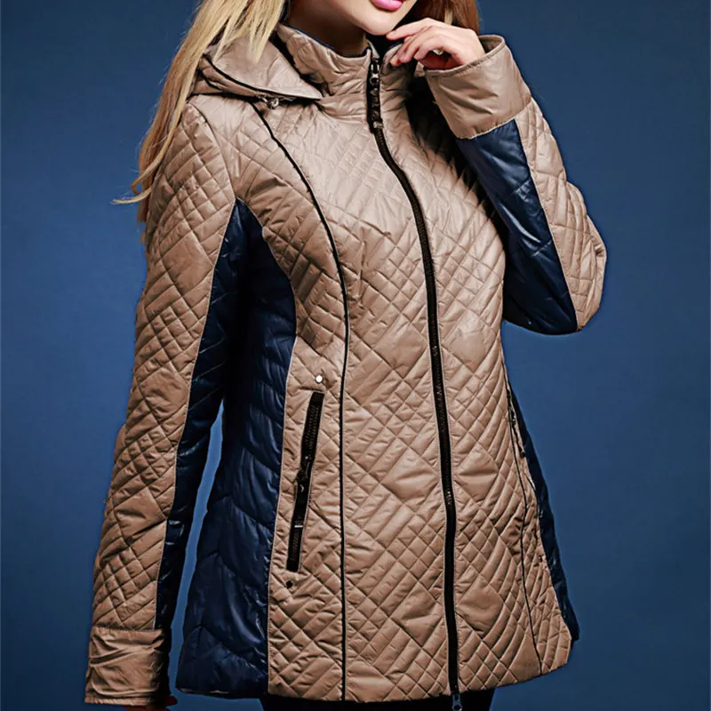 Plus size 2017 spring and autumn new arrival cotton padded jacket female medium long thin wadded