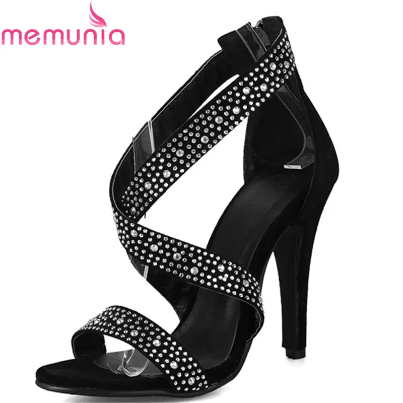 

MEMUNIA women high heels sandals solid thin heels platform summer shoes fashion sexy rhinestone ladies party shoes