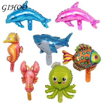 

50pcs/lot Mini Sea Horse Shark Clown Fish Animal Balloon for children Birthday Party Decor Supplies foil Balloons Classic Toys
