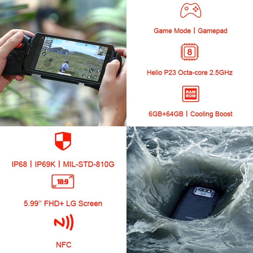 DOOGEE S70 игровой телефон IP68/IP69K Водонепроницаемая беспроводная зарядка NFC 5500 мАч 12V2A Быстрая зарядка 5,99 FHD Helio P23 Восьмиядерный 6 ГБ 64 ГБ