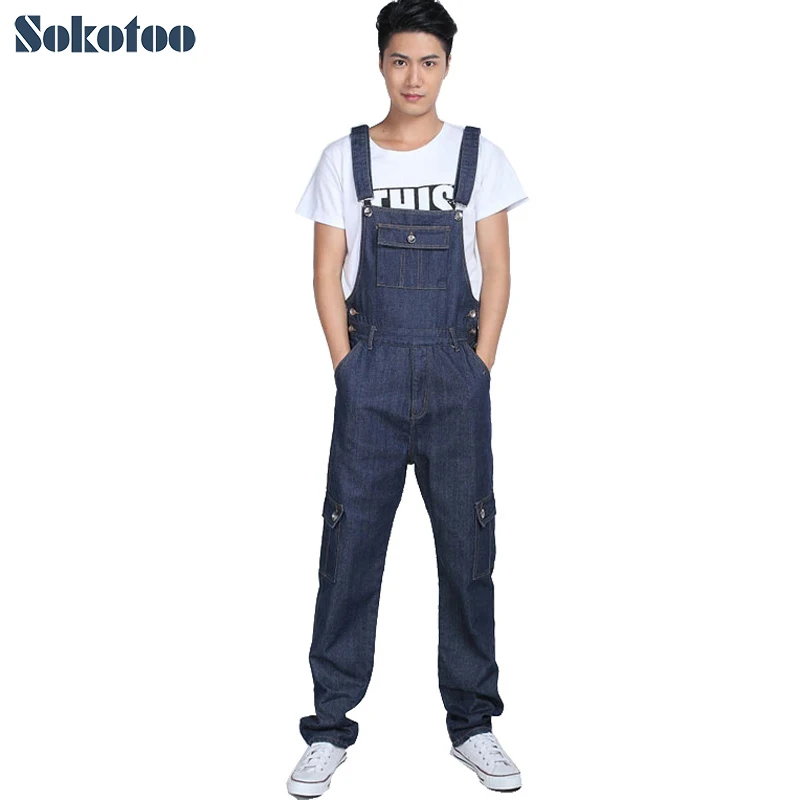 Men/'s Suspender Trousers Overalls Jumpsuits Casual Denim Pants Zip Slim Fit Boy