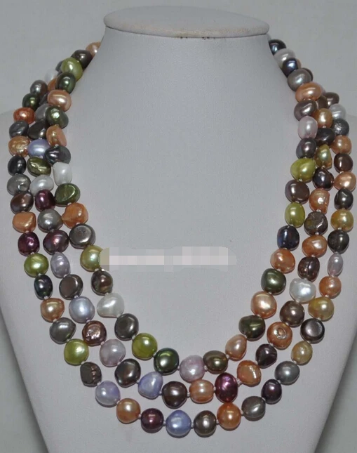 

HOT## Wholesale FREE SHIPPING >>> Beautiful Multicolor 8-9mm nugget cultured Pearl Necklace 51" J5523