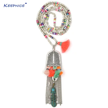 

New handmade creative tassel pendents necklace unique boho Bohemia long Necklaces Multy colors Seedbeads chain necklace