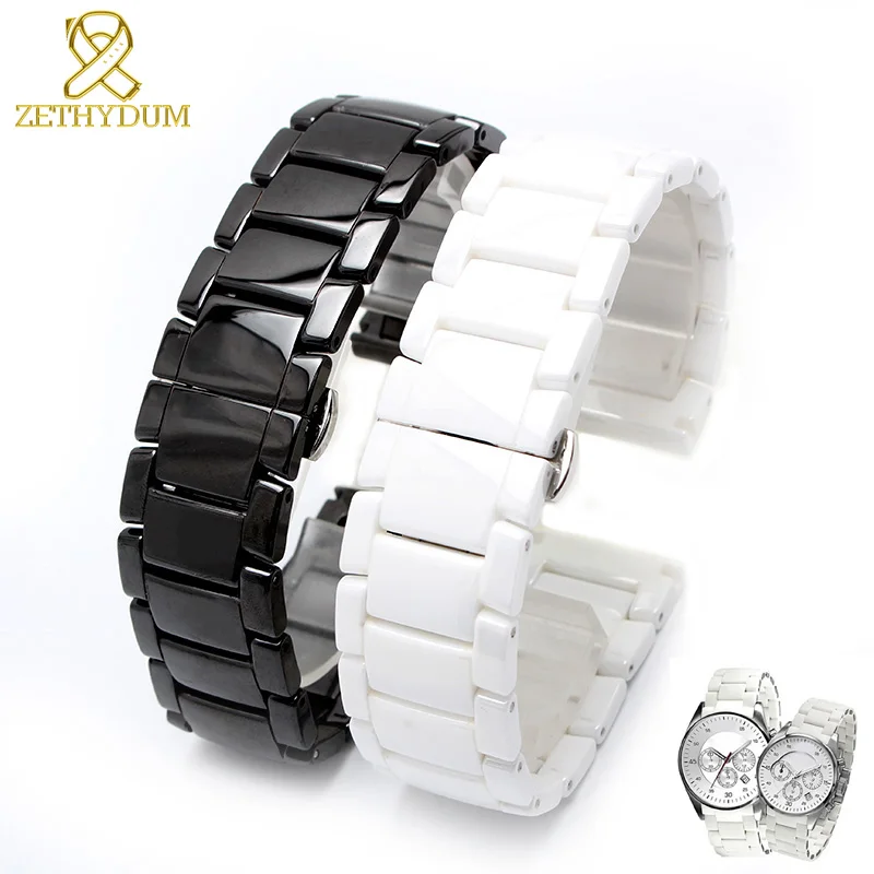 secluded-life: Goede Koop Keramische Horlogeband Langer Horloge Armband 22mm Band Horloges Wit Niet Vervagen Accessoires Vlinder Gesp Goedkoop