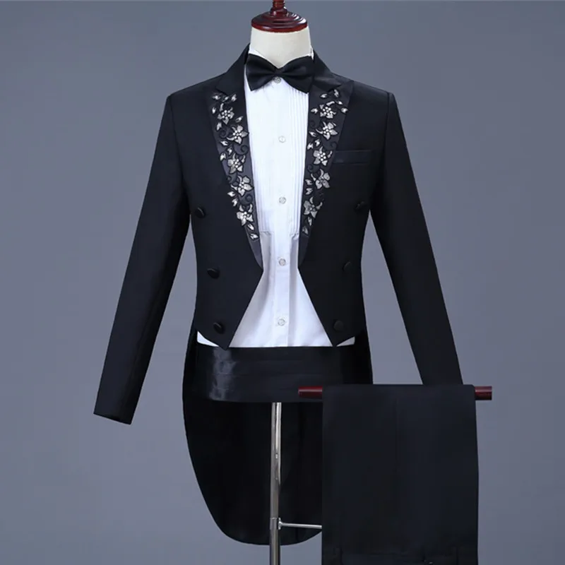 Noble Dar derechos parásito Traje de mago para hombre, traje de cola negra bordada, abrigo trasero para  baile de graduación, cantante, coro, ropa de actuación, vestidos de  boda|Trajes| - AliExpress