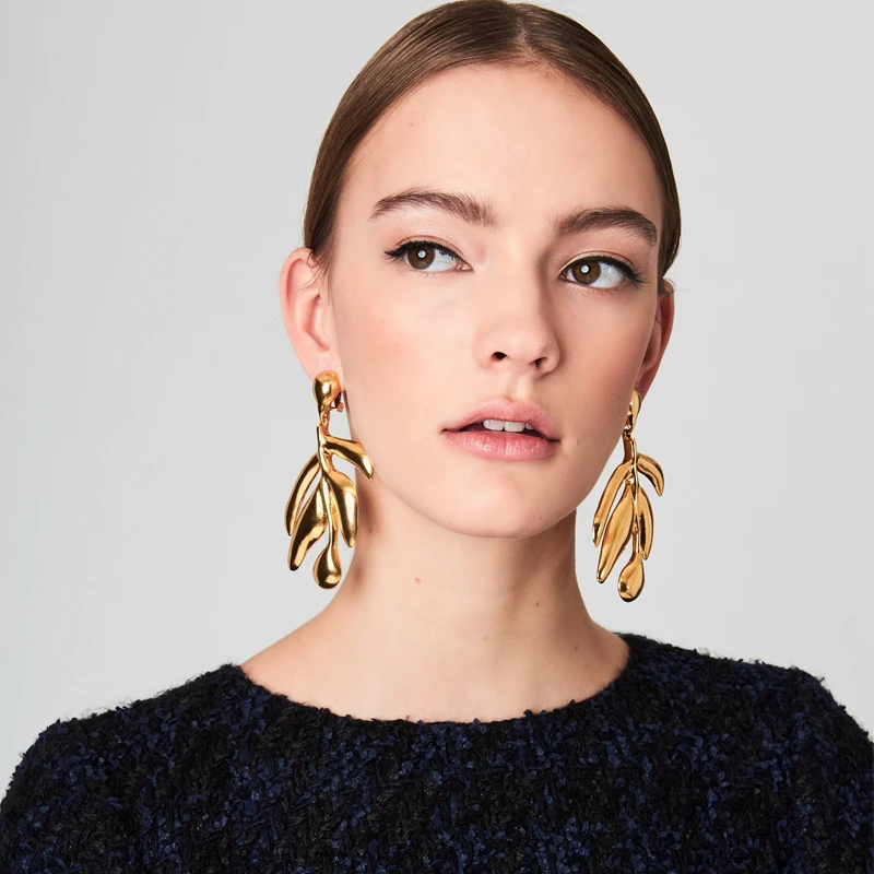 

Vodeshanliwen Hot Sale Gold Metal Leaf Drop Earrings For Women Vintage Dangle Statement Earrings Fashion Jewelry wholesale
