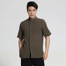 Новое летнее китайское мужское платье с воротником-стойкой, мужское хлопковое белье, одежда для выступлений кунг-фу тай-чи M L XL XXL XXXL