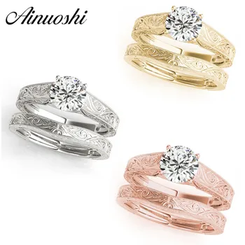 

AINUOSHI Classic 925 Silver White Gold Yellow Gold Rose Gold Color Round Cut 1CT Solitiare Ring Set Women Engagement Silver Ring