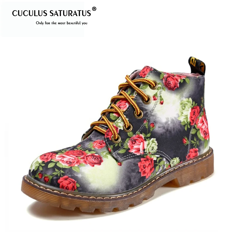 Cuculus/осенние женские ботильоны на низком каблуке; повседневная обувь на плоской подошве с цветочным принтом; женские оксфорды на шнуровке; мотоботы; большие размеры 40; 1416