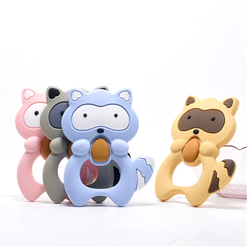 

5 PCS Silicone Raccoon Teether Food Grade Baby Teething Toys DIY Teething Necklace Animal Teether BPA Free Baby Dental Care Gift