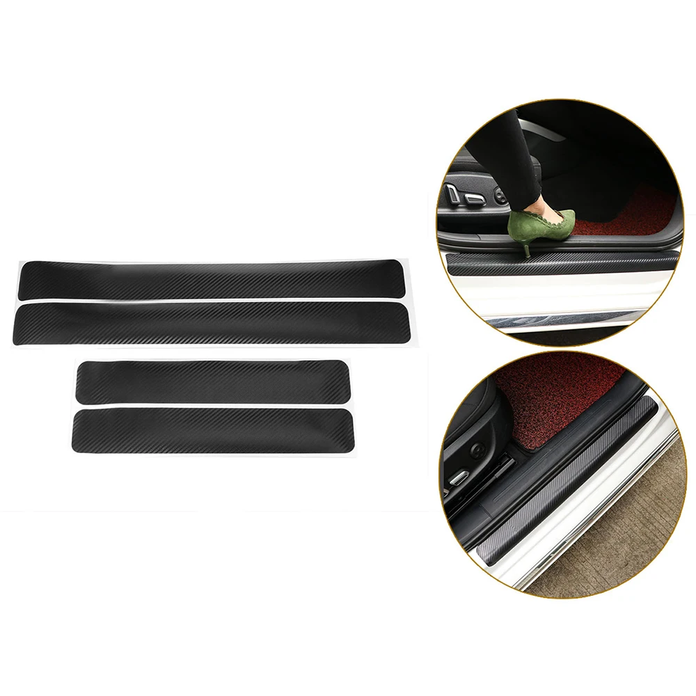 ALLOMN 4pcs Car Door Sill Protectors Films Anti Scratch Carbon Fibre 3D Decal with Scraper for