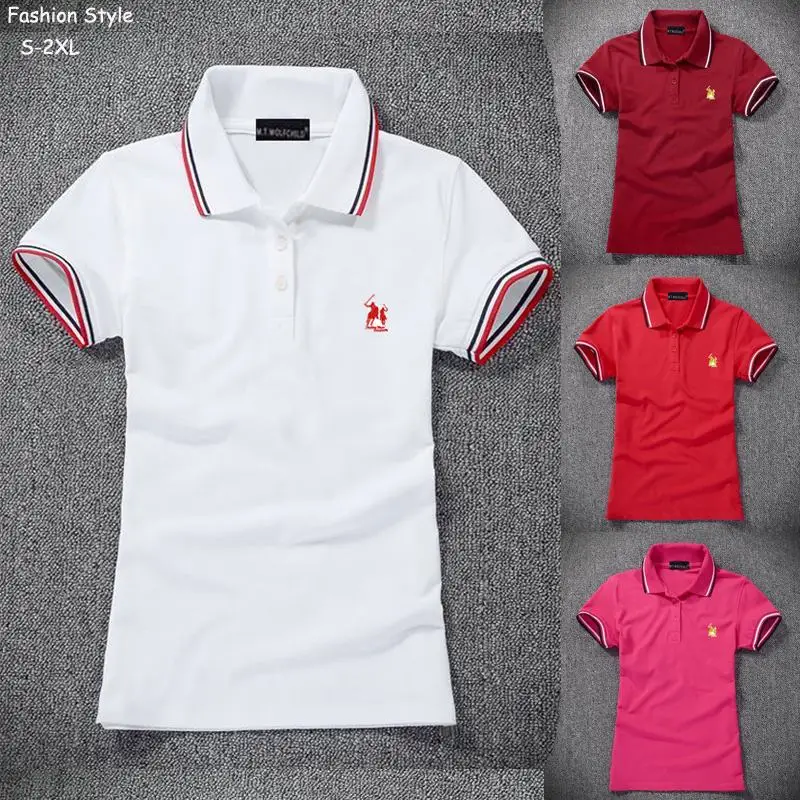 

Fashion 2019 Summer Brand Womens embroidery big horse short sleeve polos shirts casual cotton womens polos shirts slim lady top