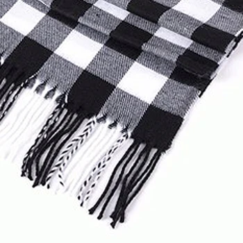 

NEW Classical Black & White Checked Stripe Print Tassel Decorated Scarf For Men