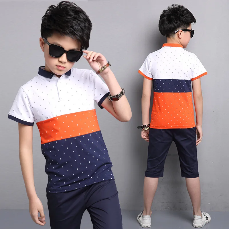 

Children's Kids Boys Summer Cotton Polo Short Sleeve T shirt And Shorts Two 2 piece Set Suits For Teens Boys Clothing Sets New 4