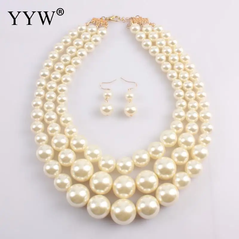 

Big Pearl Jewelry Bridal Necklace Sets Vintage Statement Choker Collar Wedding Accessory Multi layer Beads Jewelry Set