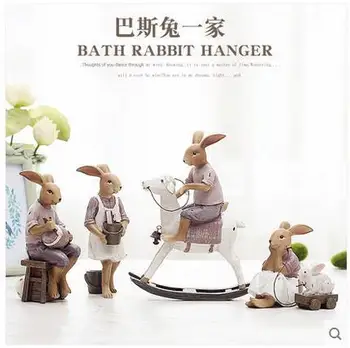 

Creative Resin Cute Rabbits Family Figurines Vintage Statue Home Decor Crafts Room Decoration Objects Resin Animal Figurines