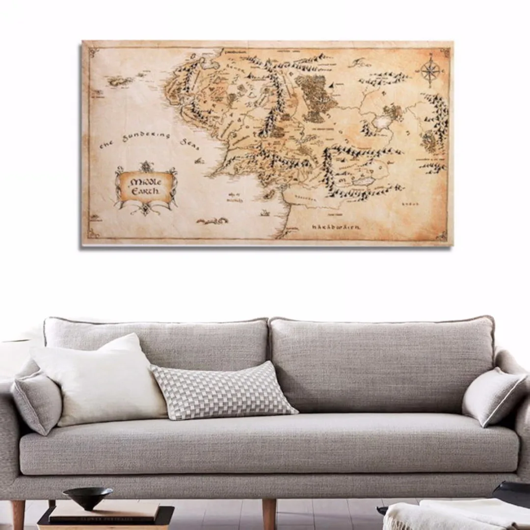110*60cm Middle Earth World Map Silk Cloth Poster Home Office Decor Wall Art