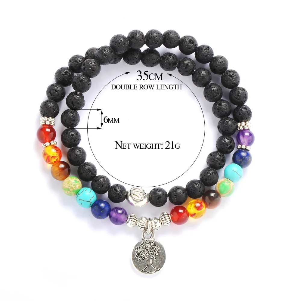 

WIW 6mm Lava Stone Pave 7 Chakra Bracelet Black Lava Healing Balance Beads Reiki Buddha Prayer Tree Of Life Bracelet Jewelry