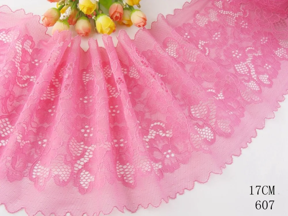 Pretty 6 3/4*1yard Pink Elastic/Spandex Flower Floral lace trim DIY/Sewing 607 