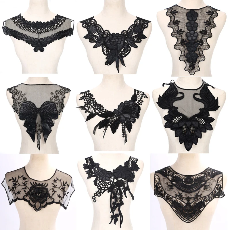 1 Sets Polyester Black Fabric Flower Lace Sewing Applique Lace Collar Neckline Collar Applique DIY Accessory Color C 1 Sets Polyester Black Fabric Flower Lace Sewing Applique Lace Collar Neckline Collar Applique DIY Accessory Color C