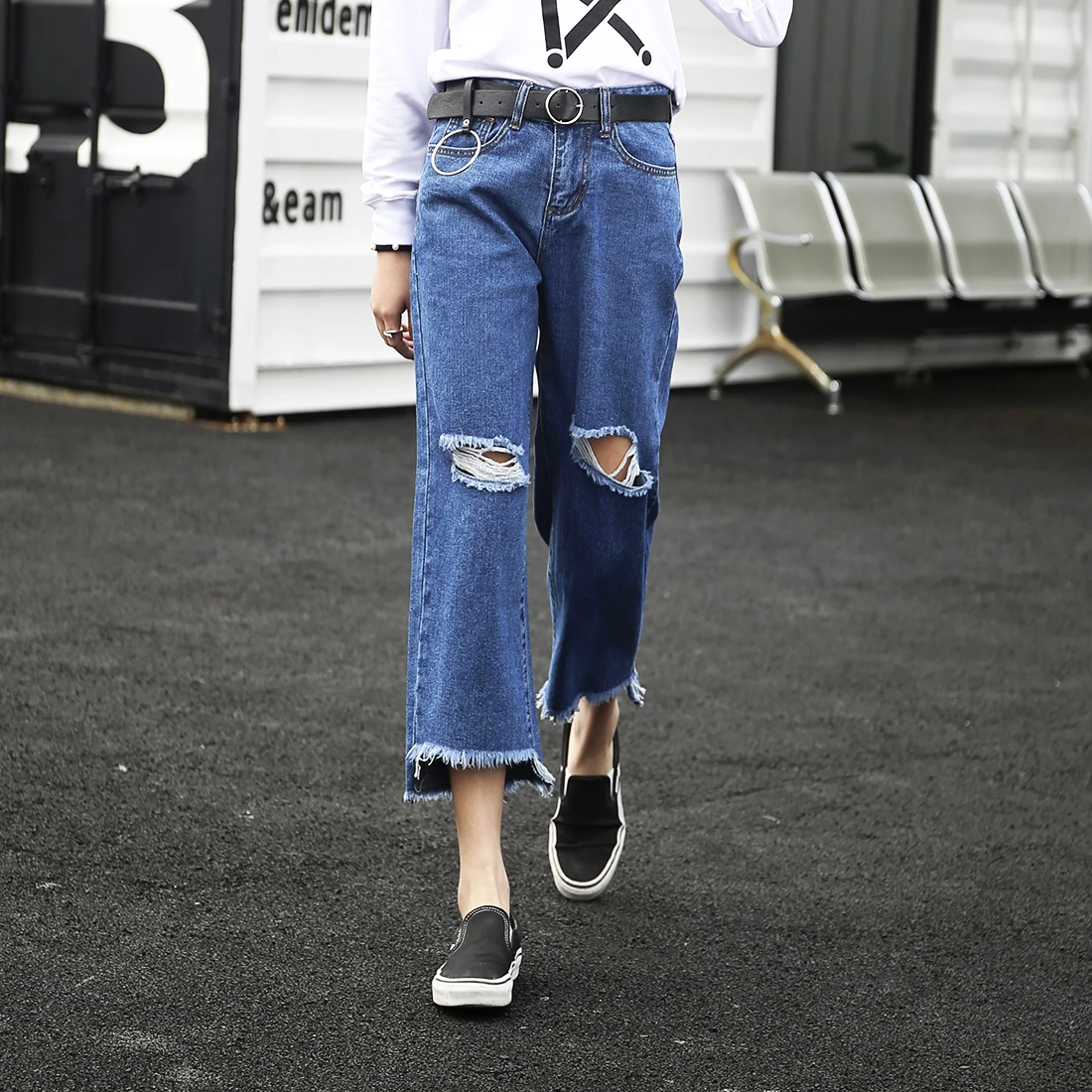 Thintenda Primavera Denim Jeans Para Mujer Pantalones Anchos De La