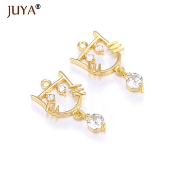 

Gold Color Zircon Rhinestone Hollow Lovely Cartoon Cat Charm Pendant For DIY Earring Necklace Accessories For Jewelry Making