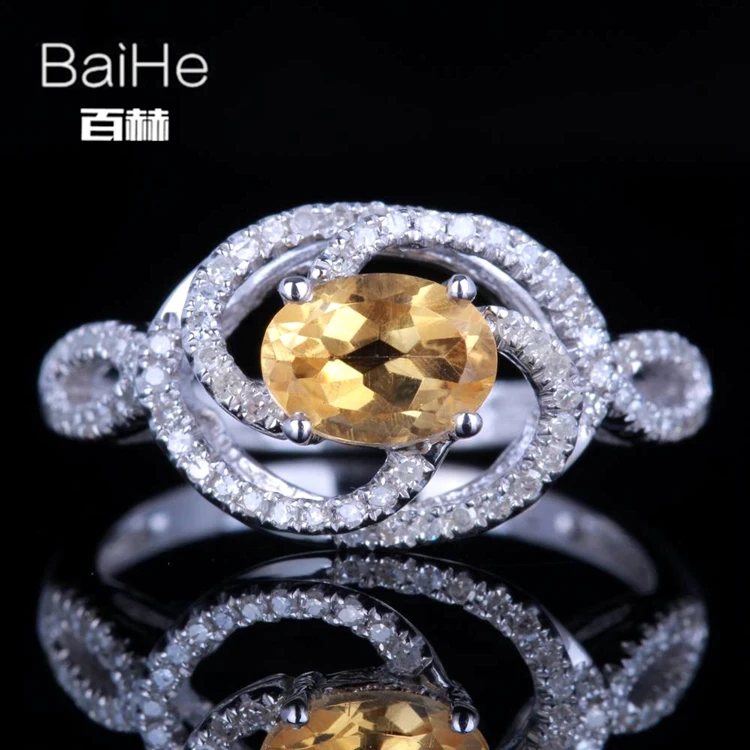 BAIHE Solid 14 K белое золото(AU585) 0.65CT Сертифицированный Овальный Безупречный настоящий цитрин свадебные женские модные ювелирные изделия кольцо