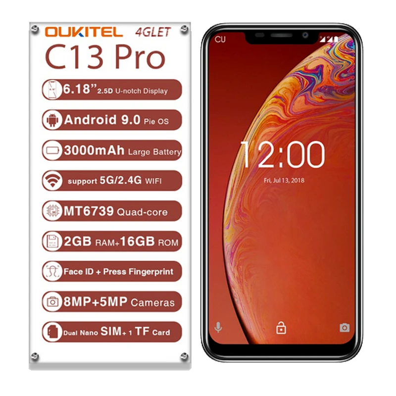 OUKITEL C13 Pro 6 18 &quot19:9 2 ГБ 16 Android 9 0 мобильный телефон MT6739 Четырехъядерный 4G LTE смартфон