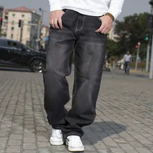Мужские свободные прямые серые джинсы, мужские широкие джинсы, Мужские повседневные штаны в стиле хип-хоп для скейтборда, мужские джинсы, большие размеры 42, 44, 46