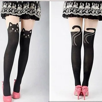

New Women Catoon Tight Cute Cat Tail Tights Love Stockings Female Sexy Tights Sheer Pantyhose Girl Stockings Long Stocking