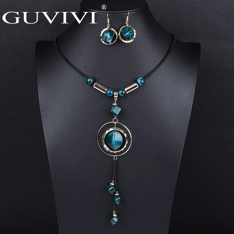 

Wholesale Bohemian Tassel Long Pendant Necklaces And Drop Cz Earrings Sets Fashion Statment Jewelry Set For Wedding Gift