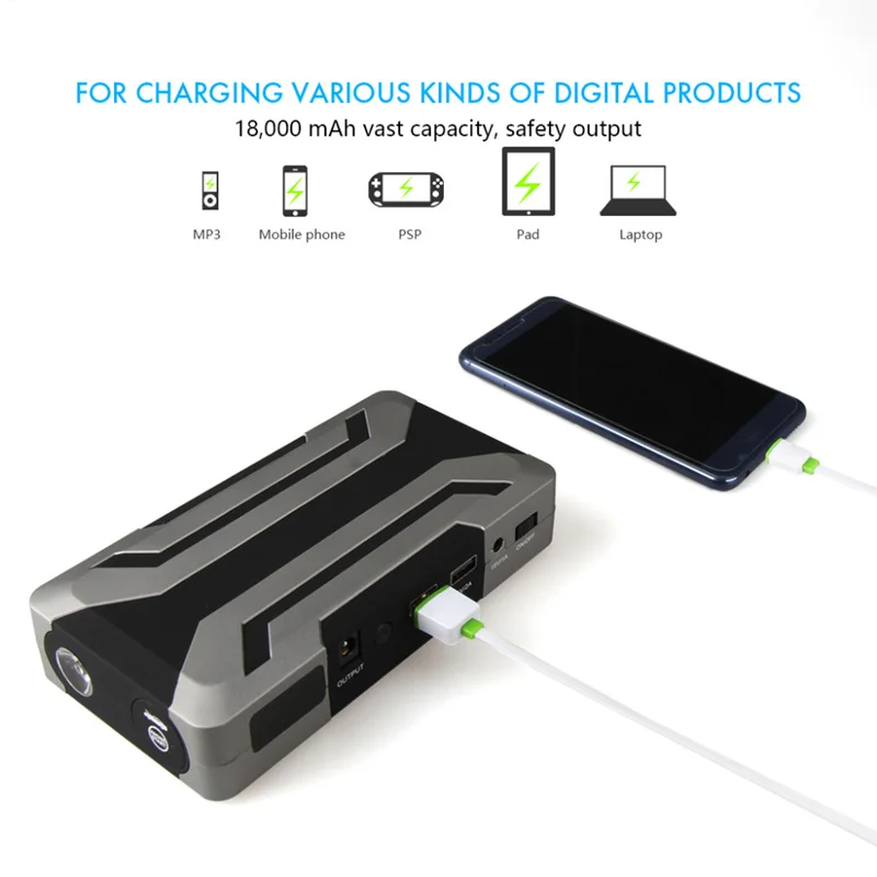 Стартер скачка автомобиля 18000mAh портативный банк силы Автомобильное зарядное