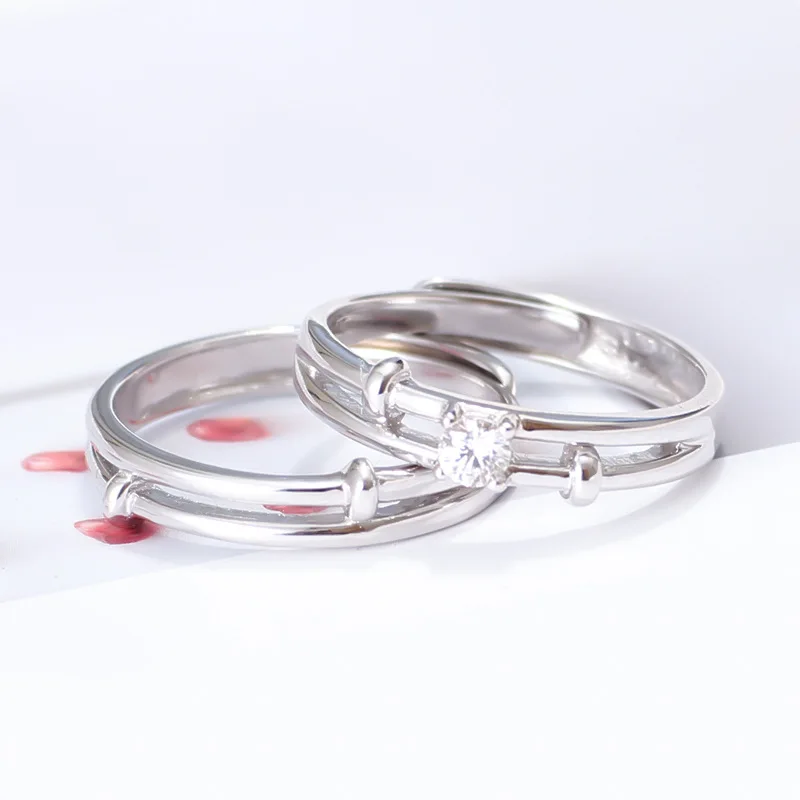 925 Sterling Silver Couple Rings For Women Men Jewelry Minimalist Student Opening Adjustable Zirconia Jewelry Engagement Rings